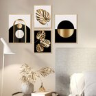 Kit 4 Quadros Decorativos Geométrico Folhas Elegante Sala