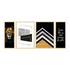 Kit 4 Quadros Decorativos Geométrico Leão Frases Escritório