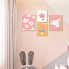 Kit 4 Quadros Decorativos Infantil Rosa Menina Unicórnio Flor