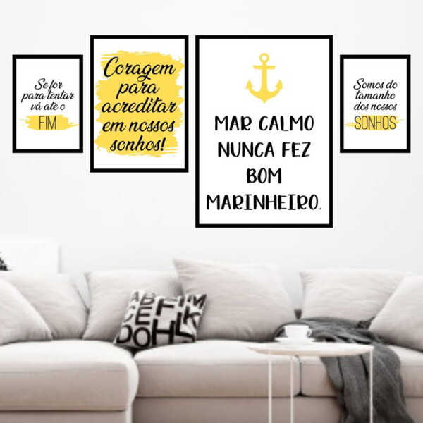 Kit 4 Quadros Decorativos Mar Calmo-amarelo 45x34cm A3 (45 X