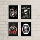 Kit 4 Quadros Decorativos Para Barbearia 45x34cm - Com Vidro