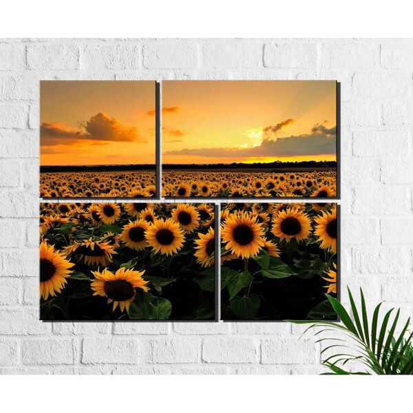 Kit 4 Quadros Decorativos Plantação De Girassol No Por Do Sol