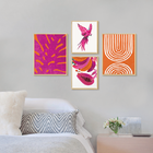 Kit 4 Quadros Decorativos Rosa Colorido Abstrato