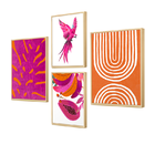 Kit 4 Quadros Decorativos Rosa Colorido Abstrato