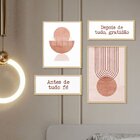 Kit 4 Quadros Decorativos Rose Abstrato Boho Frases Gratidão