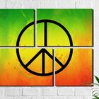 Kit 4 Quadros Decorativos Símbolo Da Paz Com Cores Do Reggae