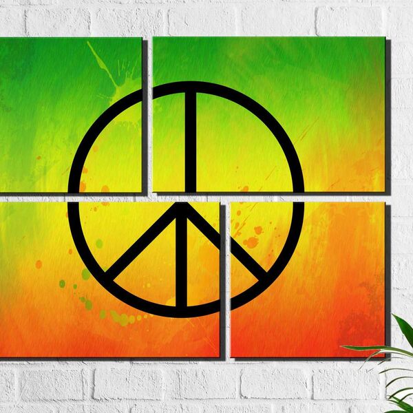 Kit 4 Quadros Decorativos Símbolo Da Paz Com Cores Do Reggae