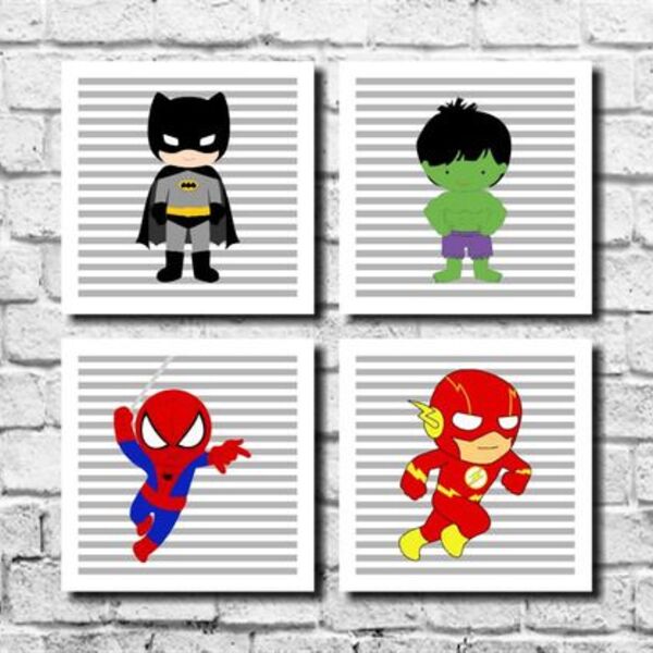 Kit 4 Quadros Decorativos Super Heróis Baby Para Criança