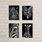 Kit 4 Quadros Decorativos Zebras 33x24cm Moldura:madeira Preta