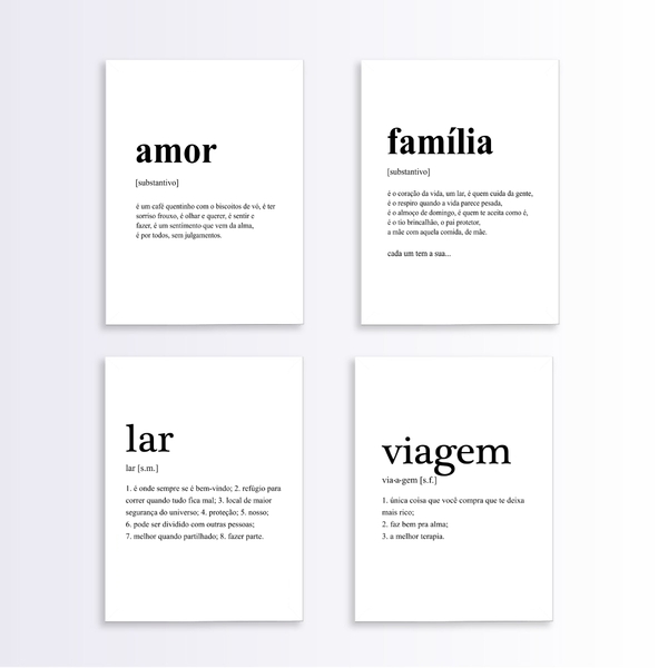 Kit 4 Quadros Definição Lar Amor Família Viagem 45x34cm Moldu