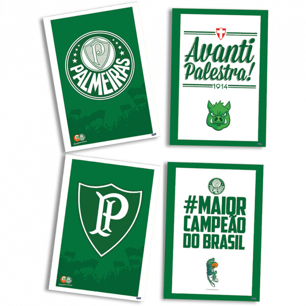 Kit 4 Quadros Do Palmeiras 21 X 31cm Sem Moldura Decoração De