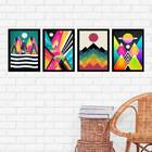 Kit 4 Quadros Figurativo Abstrato Colorido 45x34cm A3 (45 X 3