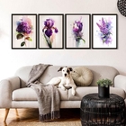 Kit 4 Quadros Florais Roxos Aquarela 33x24cm Moldura:madeira