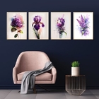 Kit 4 Quadros Florais Roxos Aquarela 33x24cm Moldura:madeira