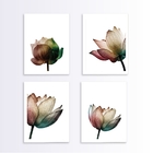 Kit 4 Quadros Flores Neutras Suave 24x18cm - Com Vidro Moldur