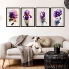 Kit 4 Quadros Flores Roxas Aquarela 45x34cm - Com Vidro Moldu