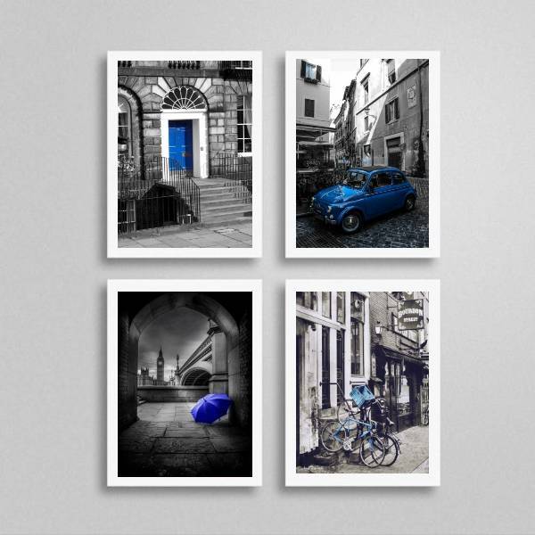 Kit 4 Quadros Fotografias Azuis 45x34cm A3 (45 X 34)