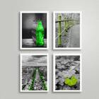 Kit 4 Quadros Fotografias Verdes 33x24cm - Com Vidro Moldura:
