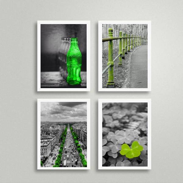 Kit 4 Quadros Fotografias Verdes 45x34cm - Com Vidro Moldura: