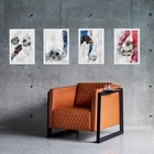 Kit 4 Quadros Futebol Aquarela 24x18cm - Com Vidro Moldura:ma