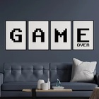 Kit 4 Quadros Game Over Preto E Branco 24x18cm - Com Vidro Mo