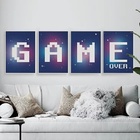Kit 4 Quadros Gamer Game Over Roxo 33x24cm Moldura:madeira Br