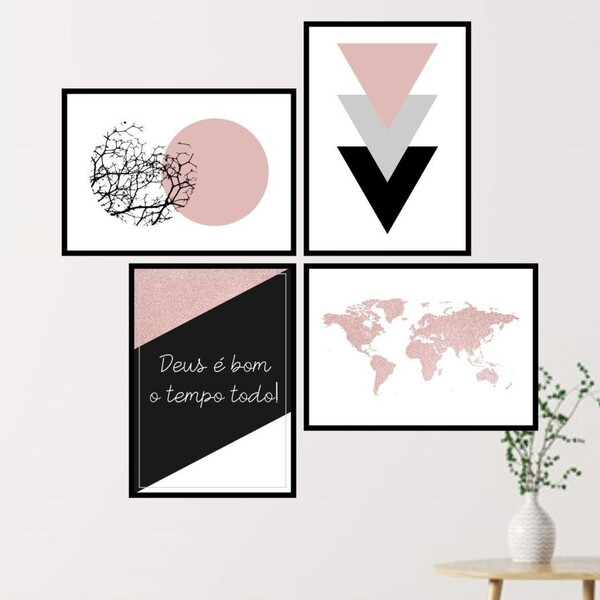 Kit 4 Quadros Geométricos Com Frase Deus 45x34cm A3 (45 X 34)