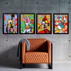 Kit 4 Quadros Grafitte Personagens Infantis 45x34cm Moldura:m