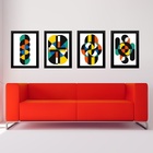 Kit 4 Quadros Gravuras Coloridas Bauhaus 45x34cm - Com Vidro