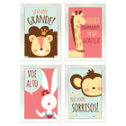 Kit 4 Quadros Infantil Leão Animais Bichos Frases 20x30cm - M