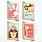 Kit 4 Quadros Infantil Leão Animais Bichos Frases 20x30cm - M