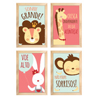 Kit 4 Quadros Infantil Leão Animais Bichos Frases 20x30cm - M