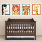Kit 4 Quadros Infantis Bichinhos Do Safari 33x24cm - Com Vidr