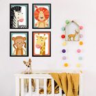 Kit 4 Quadros Infantis Bichinhos Do Safari 45x34cm Moldura Pr