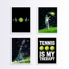 Kit 4 Quadros Jogadores De Tênis 33x24cm - Com Vidro Moldura: