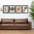 Kit 4 Quadros Luas Escandinavas Boho 45x34cm - Com Vidro Mold