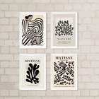 Kit 4 Quadros Matisse Bege E Preto 24x18cm - Com Vidro Moldur