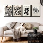 Kit 4 Quadros Matisse Bege E Preto 24x18cm - Com Vidro Moldur