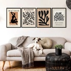 Kit 4 Quadros Matisse Bege E Preto Abstrato 33x24cm Moldura:m