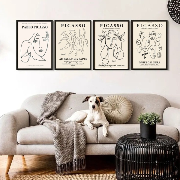 Kit 4 Quadros Minimalistas Obras De Picasso 24x18cm Moldura:m
