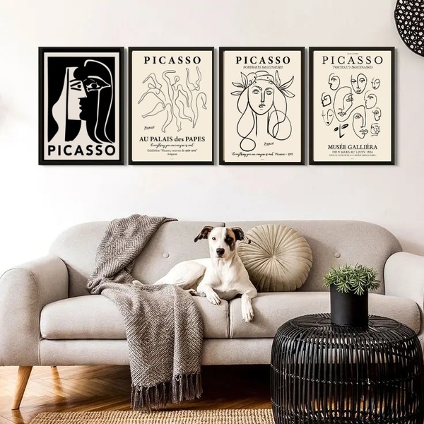 Kit 4 Quadros Minimalistas Obras Picasso 45x34cm - Com Vidro