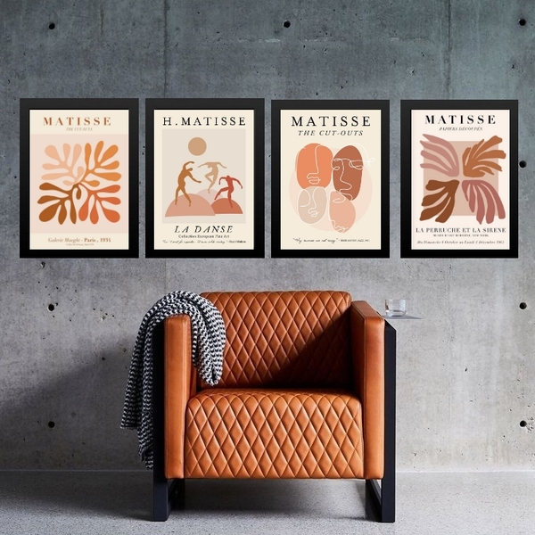 Kit 4 Quadros Modernos Matisse - Tons Marrons 24x18cm - Com V