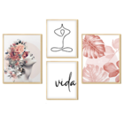 Kit 4 Quadros Modernos Mulher Abstrato Yoga Vida