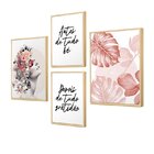 Kit 4 Quadros Modernos Quarto Casal Mulher Abstrato Com Frase
