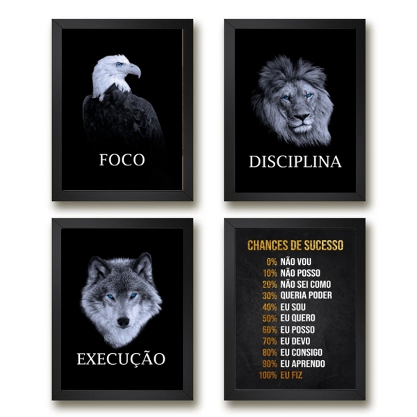Kit 4 Quadros Motivacionais Para empresa 45x34cm - Com Vidro