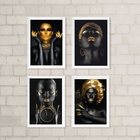 Kit 4 Quadros Mulheres Preto Com dourado 33x24cm Moldura:made