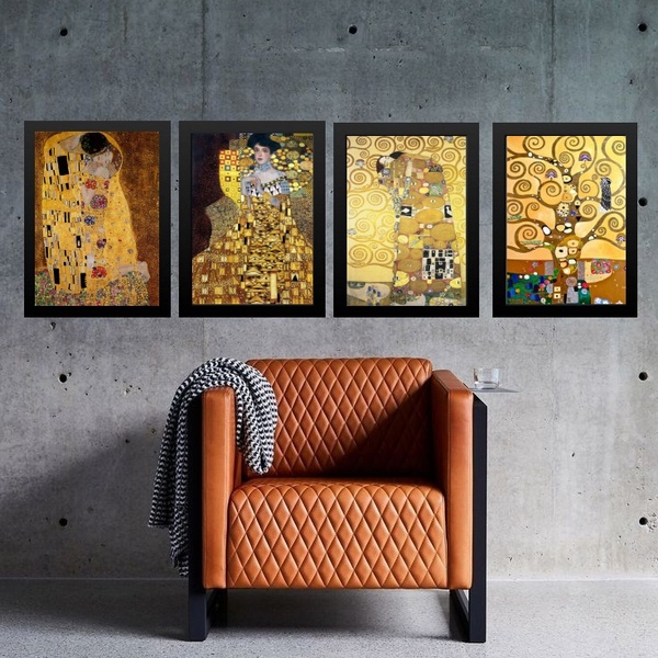Kit 4 Quadros Obras De Gustav Klimt 24x18cm Moldura:madeira P