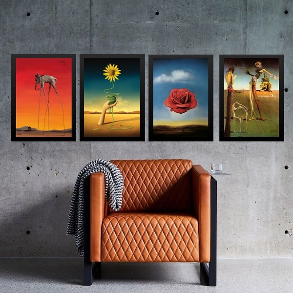 Kit 4 Quadros Obras De Salvador Dalí 45x34cm - Com Vidro Mold