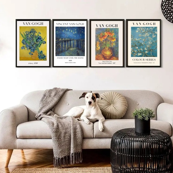 Kit 4 Quadros Obras De Van Gogh 24x18cm - Com Vidro Moldura:m