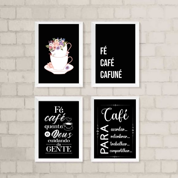 Kit 4 Quadros Para Cantinho Do Café preto 33x24cm Moldura:mad